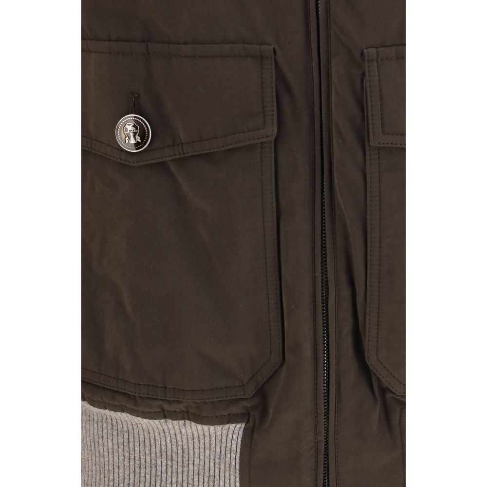 Brunello Cucinelli Men's Lightweight Cotton Polyamide Polyester & Plush Bomber Jacket - Brown