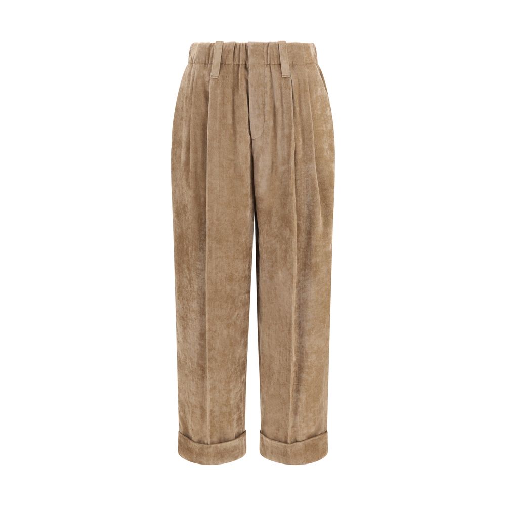 Casual Pants by Brunello Cucinelli for women in cashmere corduroy & viscose brown features a polished silhouette with a polished relaxed-fit, regular-fit & wide, reaching a polished long and finished with a polished .