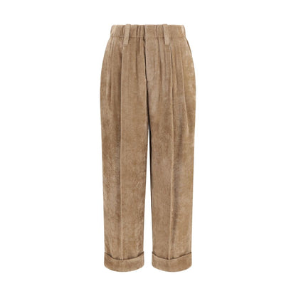 Casual Pants by Brunello Cucinelli for women in cashmere corduroy & viscose brown features a polished silhouette with a polished relaxed-fit, regular-fit & wide, reaching a polished long and finished with a polished .
