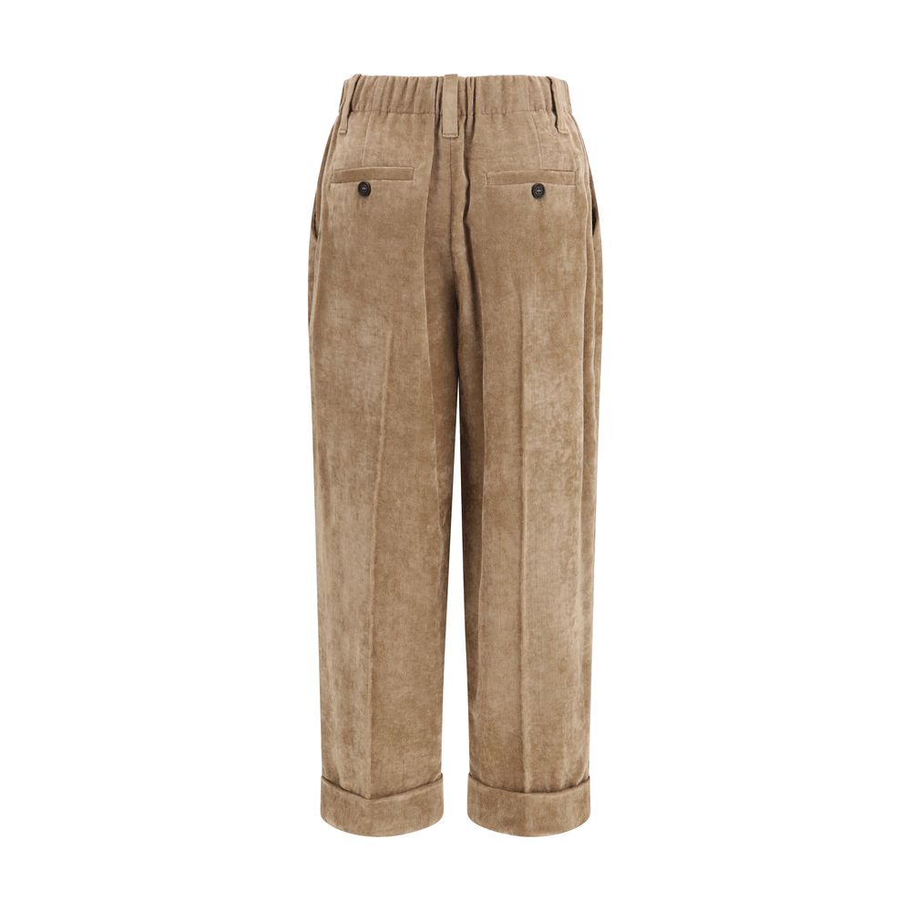 Casual Pants by Brunello Cucinelli for women in cashmere corduroy & viscose brown features an refined tailoring silhouette, showcasing a premium relaxed-fit, regular-fit & wide with a and long cut for a refined tailoring look.