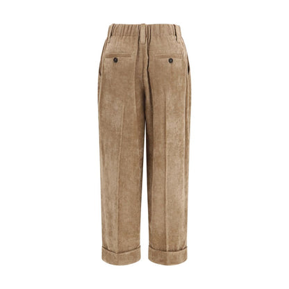 Casual Pants by Brunello Cucinelli for women in cashmere corduroy & viscose brown features an refined tailoring silhouette, showcasing a premium relaxed-fit, regular-fit & wide with a and long cut for a refined tailoring look.