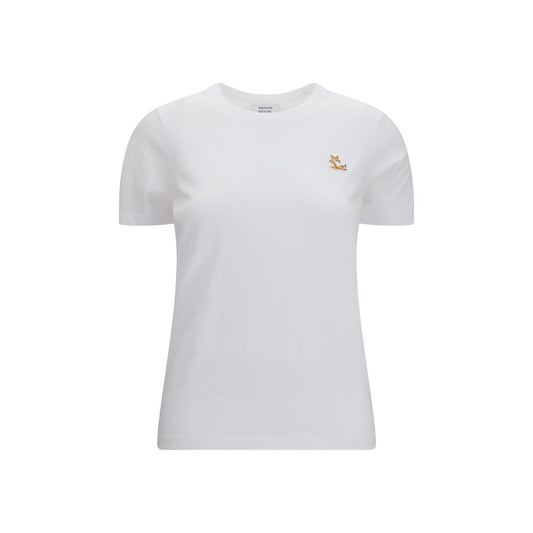 T-Shirt by Maison Kitsuné for women in cotton white & signature features an edgy silhouette, meticulously detailed with a sophisticated short-sleeve and crew neckline for a truly edgy finish.