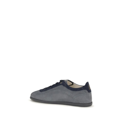 Brunello Cucinelli Gray Calf Leather Bos Taurus Low Top Sneakers