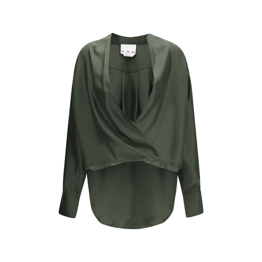 Blouse by SA SU PHI for women in silk twill bicolour features an polished silhouette, showcasing a sophisticated wrap v-neck neckline and detail for a truly polished finish.