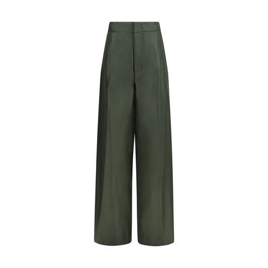 Trousers by SA SU PHI for women in silk twill bicolour presents a perennial silhouette, meticulously tailored with a regular-fit & wide cut, long finish, and an elegant high rise.