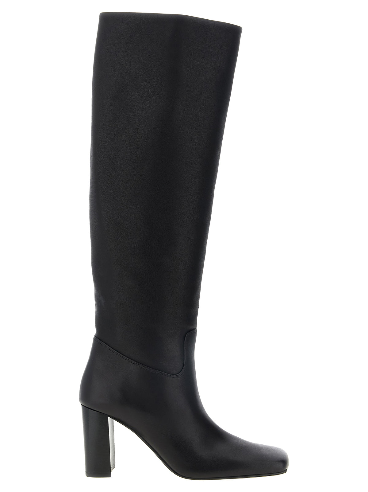 Over-The-Knee Boots by Khaite for women in calfskin leather black & natural features an enchanting design from the Women's Calfskin Leather Over-The-Knee Boots collection, highlighting a enchanting block-heel and square toe style for a refined look.