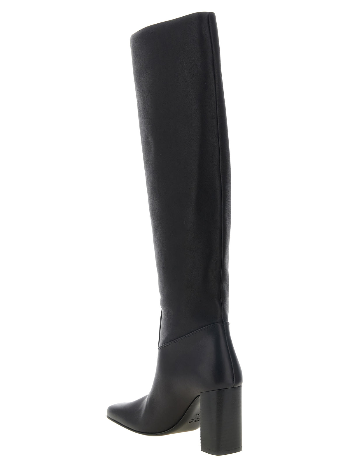 Over-The-Knee Boots by Khaite for women in calfskin leather black & natural showcases a ergonomic silhouette from the Women's Calfskin Leather Over-The-Knee Boots collection, featuring a ergonomic block-heel and a ergonomic square toe style.