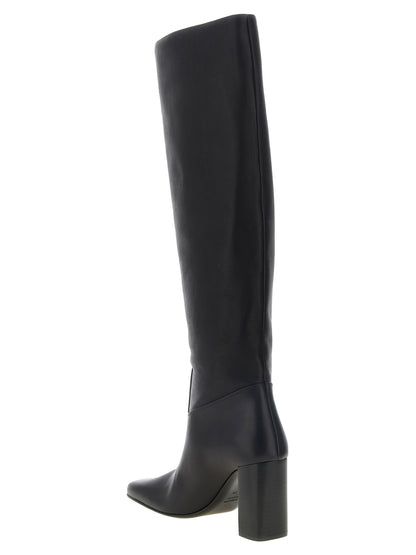 Over-The-Knee Boots by Khaite for women in calfskin leather black & natural showcases a ergonomic silhouette from the Women's Calfskin Leather Over-The-Knee Boots collection, featuring a ergonomic block-heel and a ergonomic square toe style.