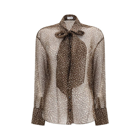 Shirt by Brunello Cucinelli for women in silk animal, brown, dots & patterned presents a discerning silhouette, showcasing a sophisticated and for a truly discerning finish.