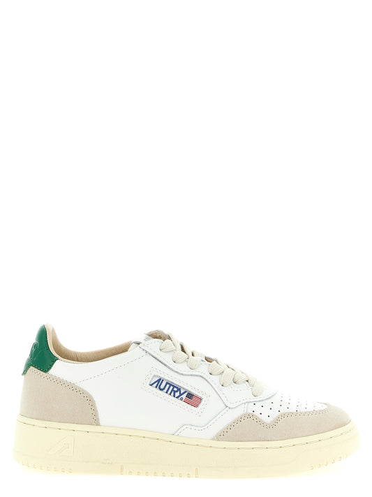 Sneakers by Autry for women in bos taurus suede calfskin leather beige, green, multicolor & white features an timeless silhouette from the Essence Punch Women's Low Top Bos Taurus Suede Calfskin Leather Sneakers collection, showcasing a signature low-top style with an timeless finish.