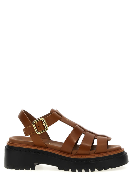 Flat Sandals by Prada for women in bos taurus calfskin leather brown presents a sculptural silhouette, showcasing the Essence Women's Bos Taurus Calfskin Leather Flat Sandals design with a sculptural flat and for a premium look.