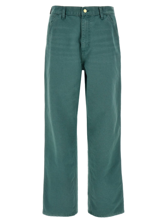 Casual Pants by Carhartt Wip for men in organic cotton bicolour, green & signature features an refined tailoring silhouette, showcasing a premium straight-leg, regular-fit & wide with a and long cut for a refined tailoring look.