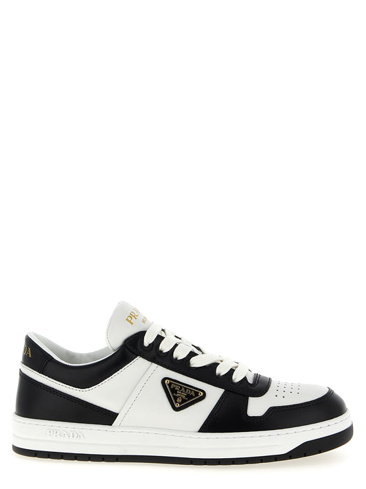 Sneakers by Prada for women in calfskin leather bicolour, black & white features an timeless silhouette from the Women's Low Top Calfskin Leather Sneakers collection, showcasing a signature low-top style with an timeless finish.