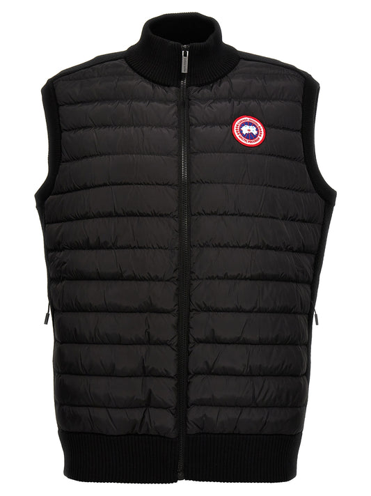 Vest by Canada Goose for men in polyamide nylon goose down & merino wool black & signature showcases a dynamic silhouette, perfectly balancing thermal & insulated with a dynamic high-neck neckline for a sophisticated, high-fashion look.