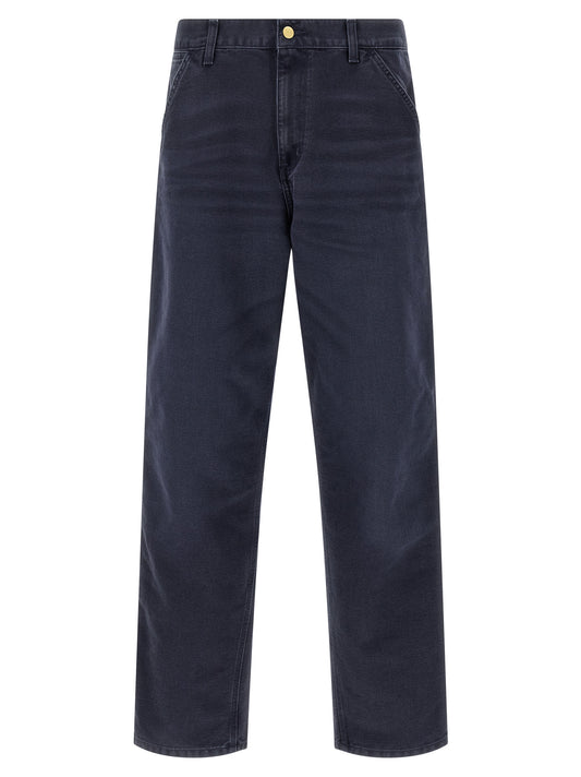 Trousers by Carhartt Wip for men in organic cotton blue presents a smart silhouette, meticulously detailed with a smart straight-leg & regular-fit, a smart long, and a smart .