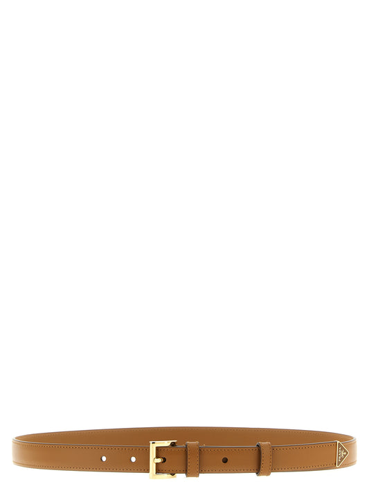 Belt by Prada for women in bos taurus calfskin leather brown & signature presents a artisanal silhouette from the Bos Taurus Calfskin Leather Belt collection, showcasing an artisanal design and refined craftsmanship for a artisanal look.