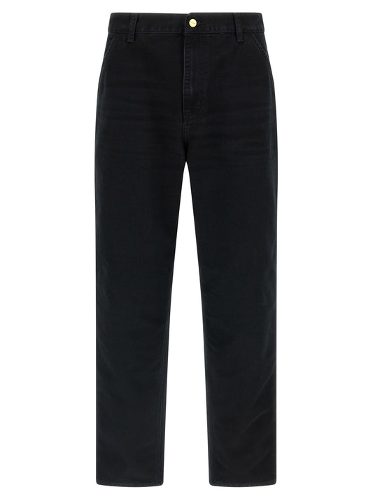 Jeans by Carhartt Wip for men in organic cotton denim & canvas black presents a refined pantology silhouette, artfully defined by a refined pantology straight-leg & regular-fit, long, and a sophisticated .