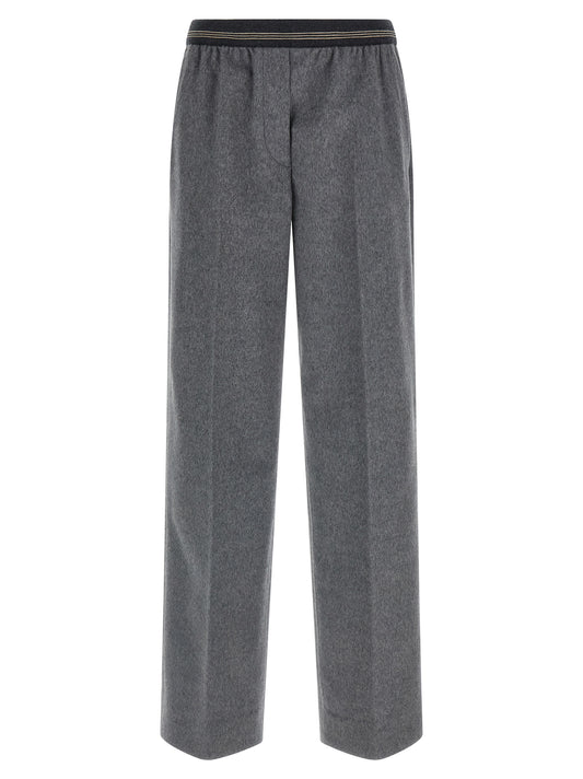 Casual Pants by Miu Miu for women in cashmere virgin wool velour gray presents a refined pantology silhouette, artfully defined by a refined pantology wide, long, and a sophisticated .