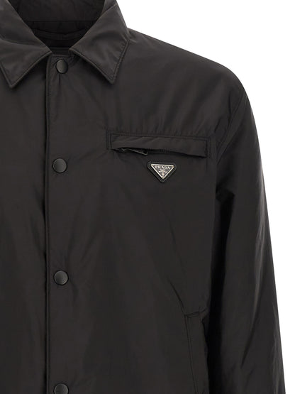 Overcoat by Prada for men in nylon black features a cosy chic silhouette, artfully detailed with a sophisticated shirt-collar neckline and premium pockets for a cosy chic finish.