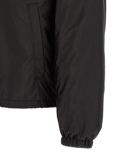 Overcoat by Prada for men in nylon black presents a luxurious silhouette, showcasing a luxurious and sophisticated pockets for a premium, luxurious look.