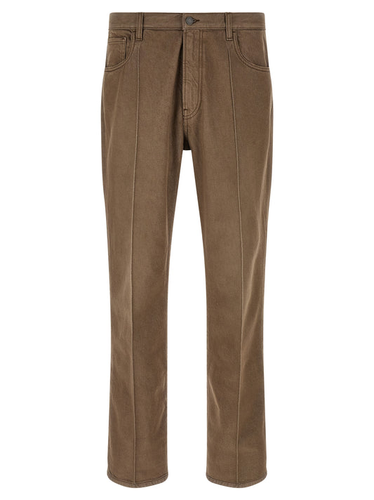 Jeans by Prada for men in denim cotton brown presents a refined pantology silhouette, artfully defined by a refined pantology straight-leg, long, and a sophisticated .