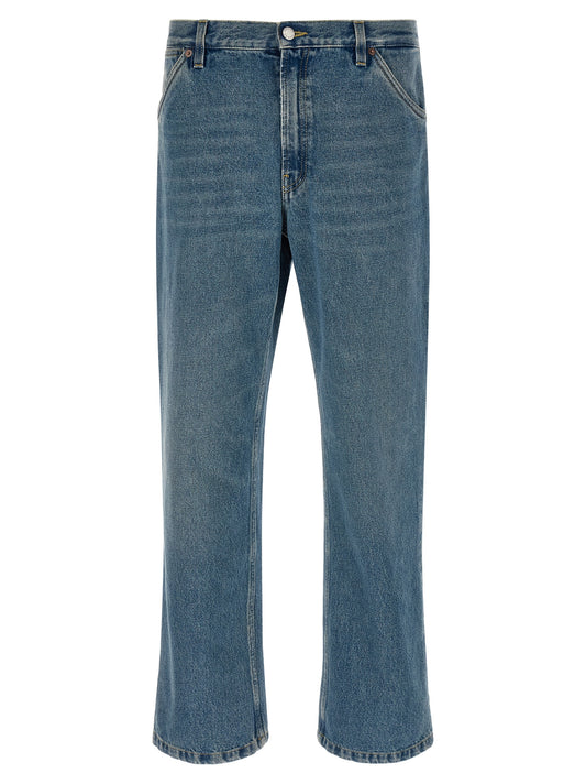 Jeans by Prada for men in denim cotton blue features an sophisticated mid rise and straight-leg with a precise long, creating a sophisticated and sophisticated silhouette.