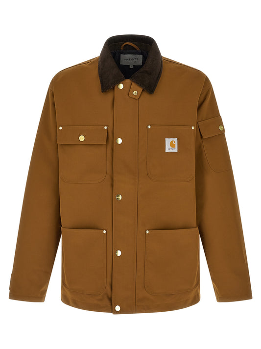 Overcoat by Carhartt Wip for men in nylon canvas corduroy brown features a contemporary silhouette showcasing a contemporary shirt-collar neckline and refined pockets for a sophisticated finish.