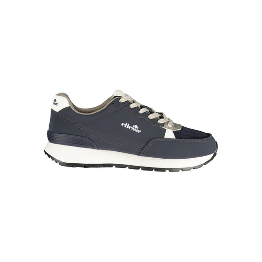 Athletic Sneakers by Ellesse for men in polyester & polyurethane blue, gray & white showcases a architectural silhouette, artfully capturing the essence of the Men's Athletic Polyester & Polyurethane Sneakers with its signature architectural athletic style construction.