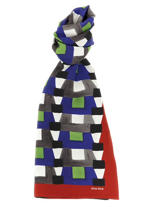 Scarf by Miu Miu for women in silk multicolor, patterned & print showcases a on trend silhouette, artfully capturing the on trend essence of the Silk Scarf design with a sophisticated finish.