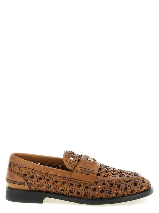 Flat Loafer Slip-On Shoes by Miu Miu for women in calfskin leather brown features an dynamic silhouette from the Women's Calfskin Leather Flat Loafer Slip-On Shoes collection, defined by a dynamic and flat for a dynamic look.