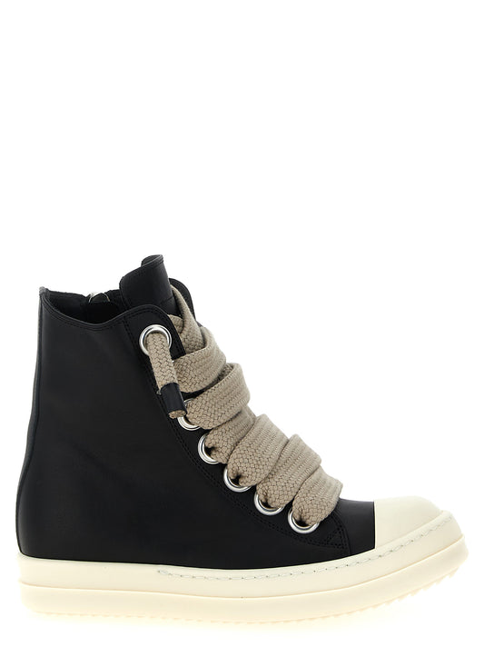 Sneakers by Rick Owens for women in calfskin leather bicolour, black & white features an fashionable silhouette, showcasing the premium Women's High Top Calfskin Leather Sneakers in a fashionable high-top style that offers a fashionable finish for refined style.