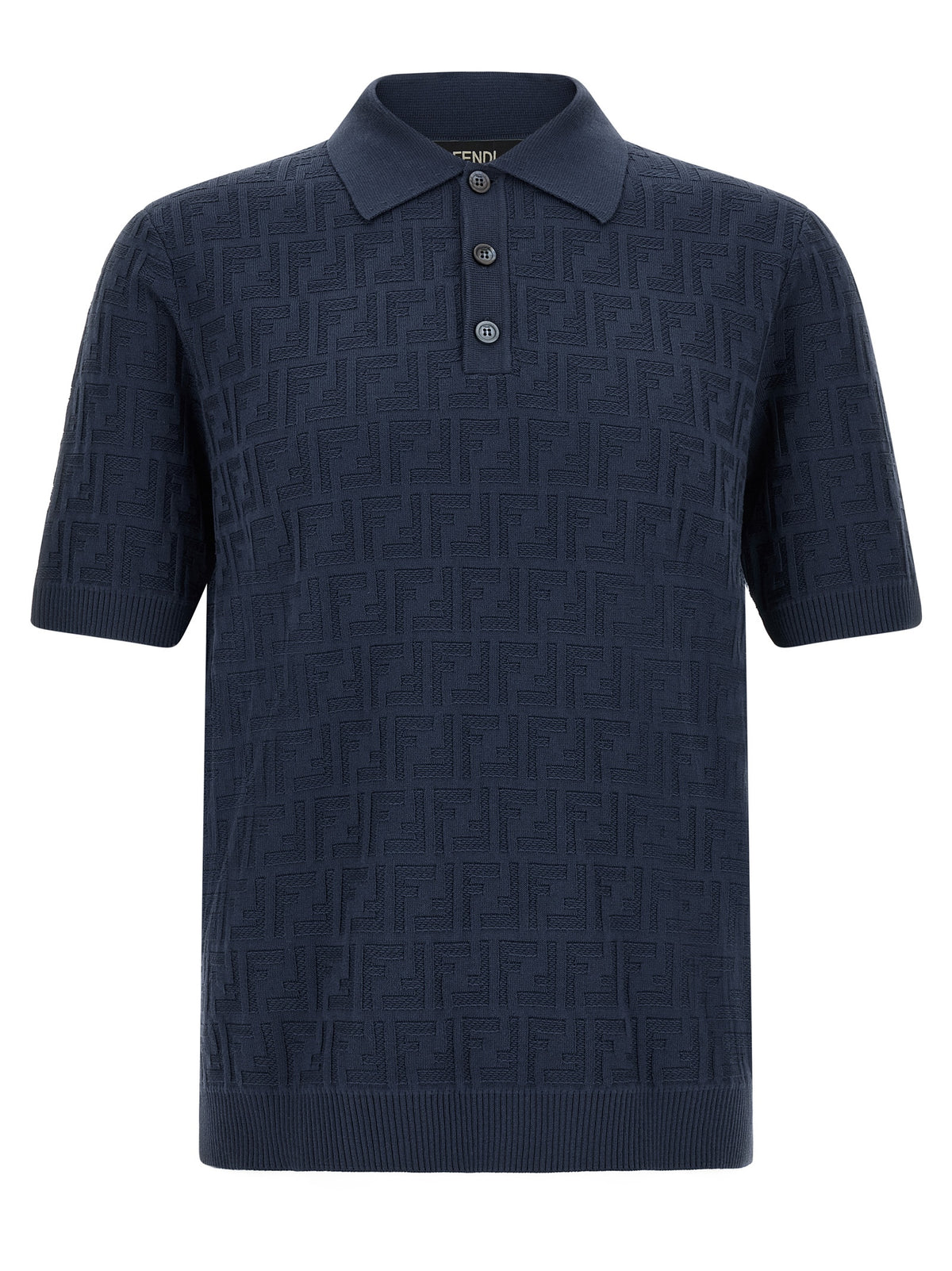 Fendi Men's Cotton Polo Shirt - Navy Patterned Jacquard