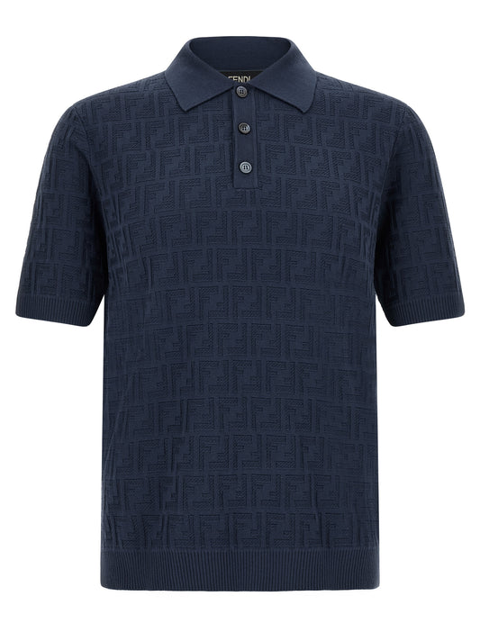 Polo Shirt by Fendi for men in cotton navy, patterned & jacquard presents a sleek silhouette, featuring a refined and for a sleek finish.