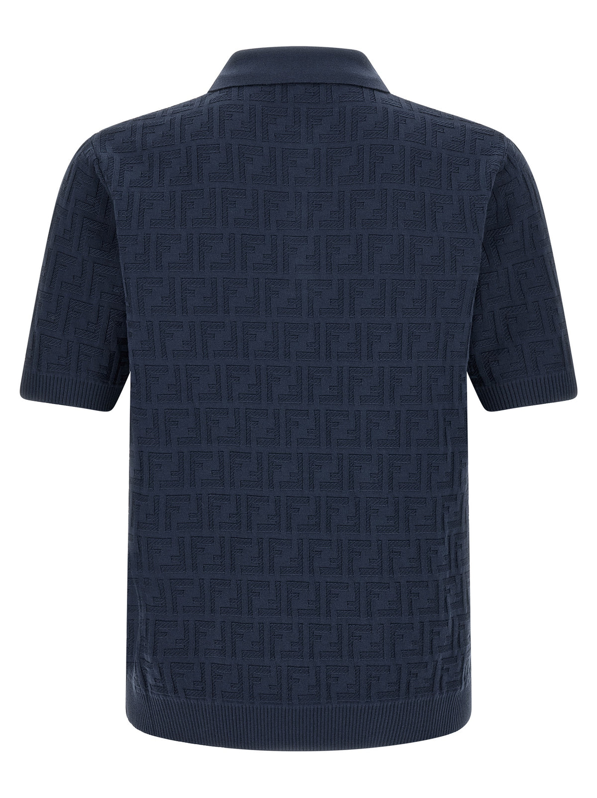 Fendi Men's Cotton Polo Shirt - Navy Patterned Jacquard