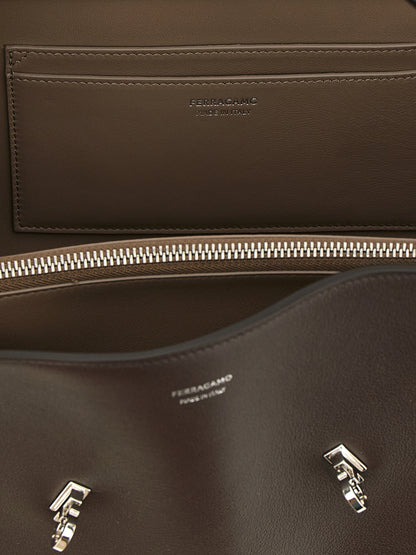 Ferragamo Brown Calfskin Shoulder Bag