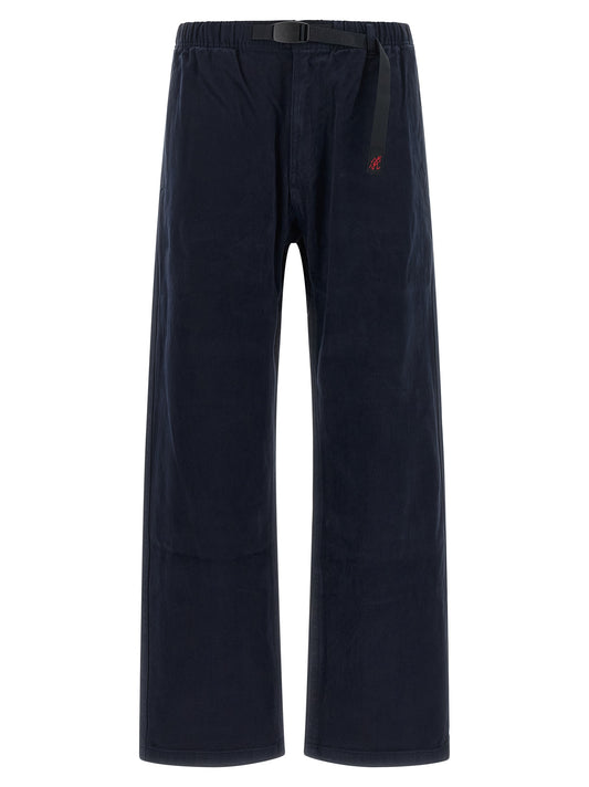 Trousers by Gramicci for men in cotton twill blue & signature presents a perennial silhouette, meticulously tailored with a straight-leg & relaxed-fit cut, long finish, and an elegant .