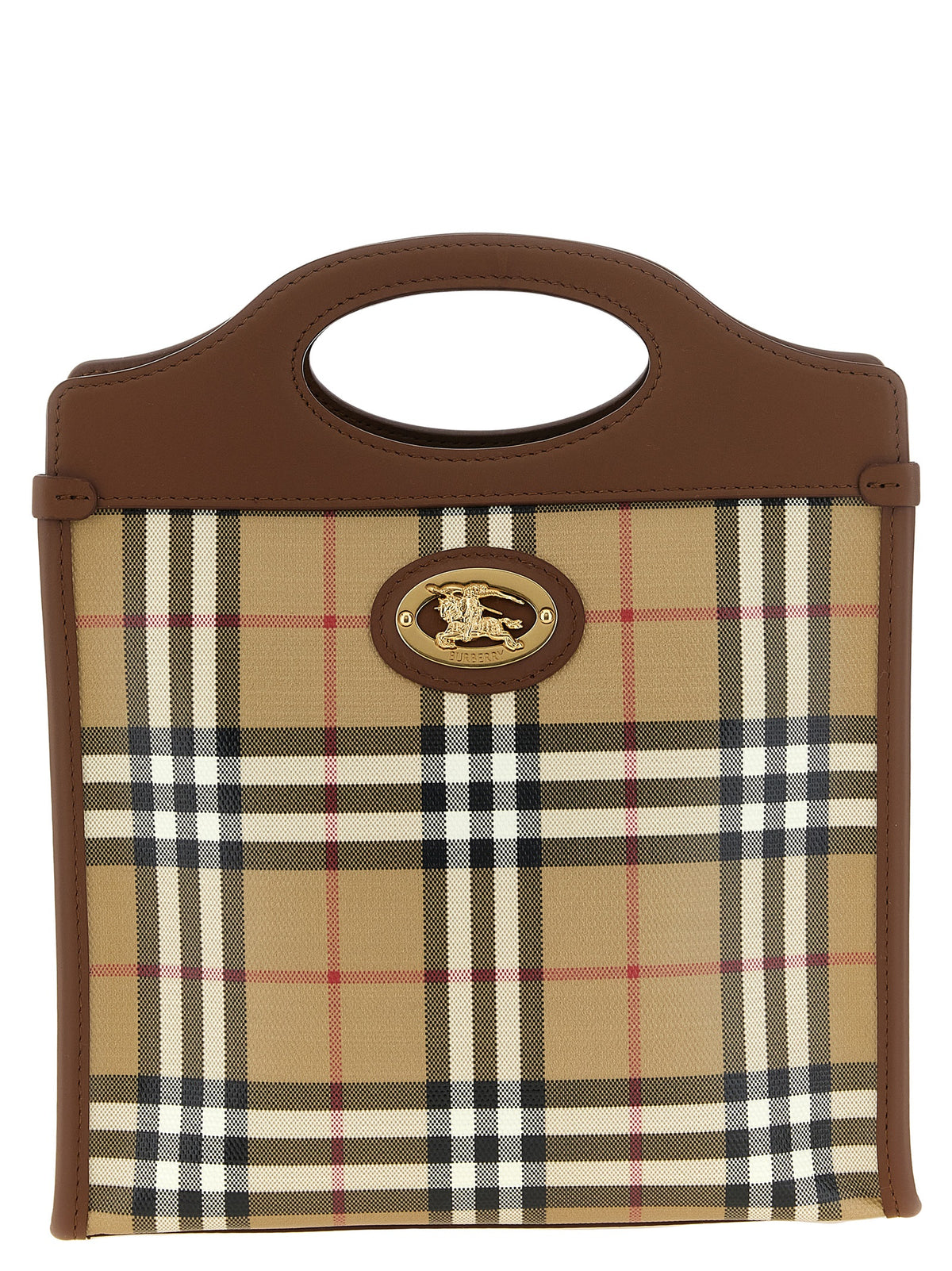 Mini Handbag by Burberry for women in cotton canvas & leather beige, gold & patterned features a refined silhouette, showcasing a secure , organized , and versatile shoulder-strap, adjustable-strap & handle for a refined finish.