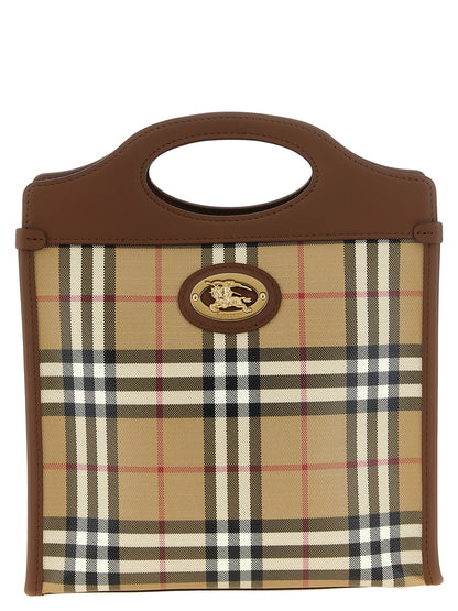Mini Handbag by Burberry for women in cotton canvas & leather beige, gold & patterned features a refined silhouette, showcasing a secure , organized , and versatile shoulder-strap, adjustable-strap & handle for a refined finish.
