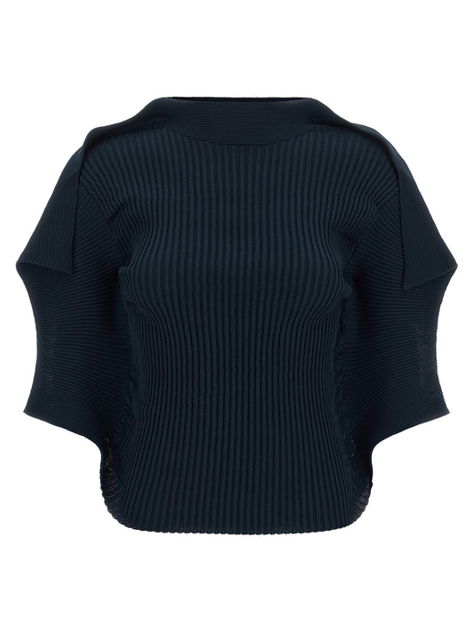 Shirt by Issey Miyake for women in polyester dark-blue & patterned, featuring a nuanced short-sleeve and nuanced high-neck neckline for a sophisticated finish.