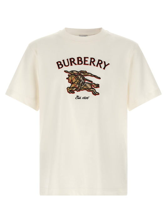T-Shirt by Burberry for men in cotton white showcases a fashionable silhouette, elegantly detailed with a fashionable short-sleeve and crew neckline for a sophisticated, high-fashion look.