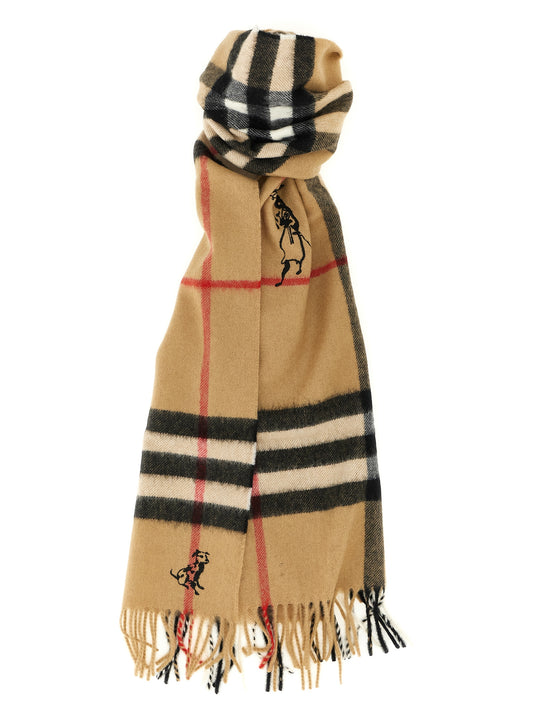 Scarf by Burberry for women in cashmere beige, black, red, white & print showcases a eye catching silhouette, artfully capturing the essence of the eye catching Cashmere Wrap Scarf design for a sophisticated look.
