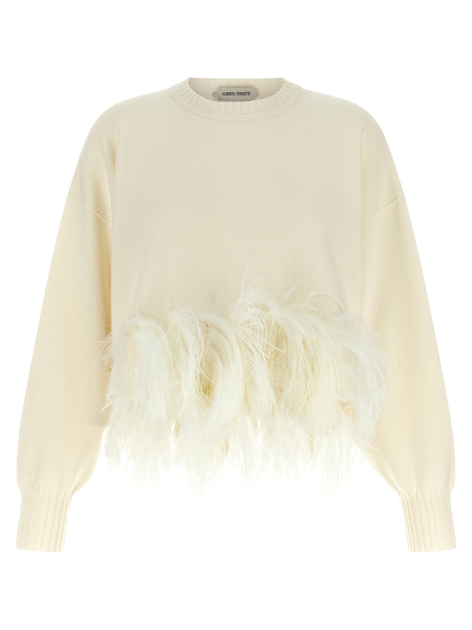 Cardigan by Alberta Ferretti for women in polyamide virgin wool & feathers ivory & white features a nuanced silhouette with a refined and nuanced detailing for a sophisticated look.
