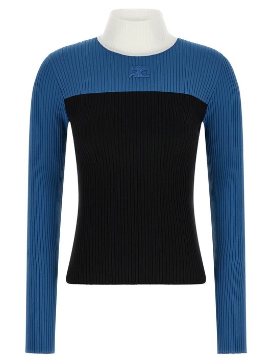 Cardigan by Courrèges for women in viscose polyester & acetate multicolor showcases a captivating silhouette, artfully detailed with a captivating long-sleeve and high-neck neckline for a truly sophisticated captivating look.