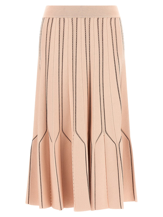 Skirt by Elisabetta Franchi for women in viscose black, gold & multicolor features a sublime silhouette, showcasing the sublime design of the Play Women's High Rise Viscose Midi Skirt in a sophisticated midi.