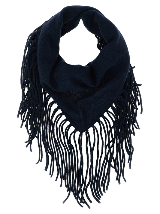 Scarf by P.A.R.O.S.H. for women in cashmere navy showcases a eye catching silhouette, artfully capturing the essence of the eye catching Cashmere Triangular Fringes Scarf design for a sophisticated look.