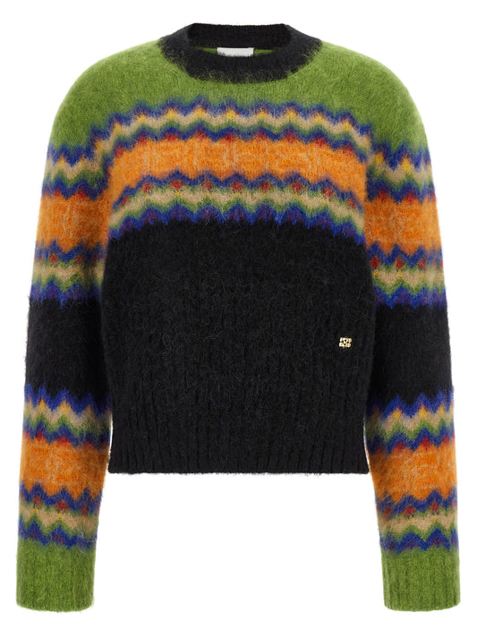 Cardigan by Ganni for women in marabou & alpaca wool black, gold, multicolor & patterned showcases a captivating silhouette, artfully detailed with a captivating long-sleeve and for a truly sophisticated captivating look.
