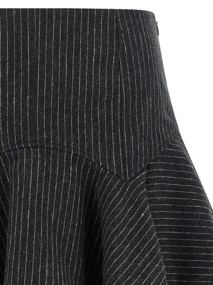 Ganni Gray Polyester Long Skirt