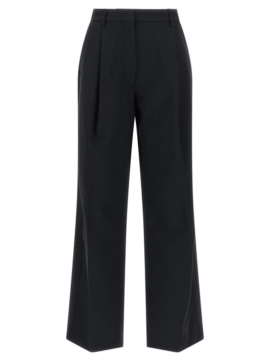 Trousers by THELATEST for women in polyester & virgin wool blue features a tailored silhouette with a tailored wide, defined by its long and a sophisticated high rise.