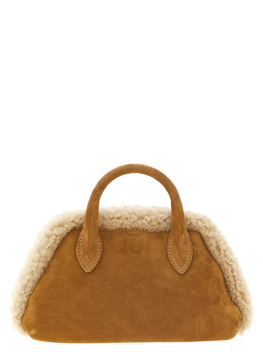 Crossbody Flap Fanny Pack Handbag by Coperni for women in suede cowhide leather beige, camel & silver features an multi-faceted design with a secure zipper & buckle, ample , and versatile crossbody-strap, adjustable-strap, belt-strap & handle for a multi-faceted finish.