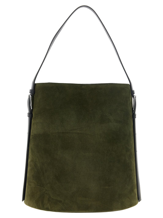 Tote Bag by Coperni for women in suede cowhide leather bicolour, black, olive & silver features an sumptuous Suede Cowhide Leather Tote Bag design with a secure buckle, ample , and versatile adjustable-strap & handle for an sumptuous finish.